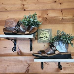 Naot 💜 Marissa Rhinestone Slip On Gold Metallic Leather Wedge Sandal Stretch 11